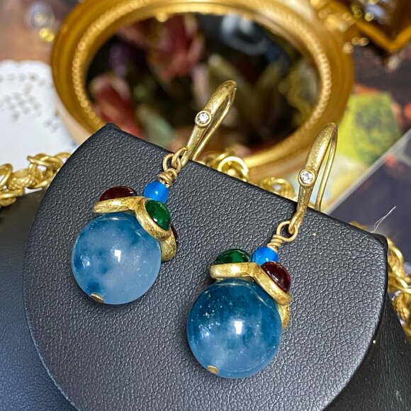 Stunning Vintage Palace Style Blue Gemstone Necklace & Earring Set - Picture 5 of 7